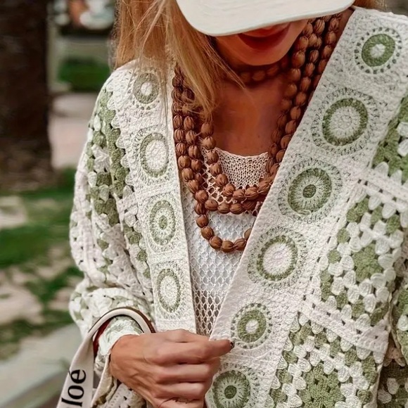 Crochet Lace Open Front Cardigan - Picture 2 of 8